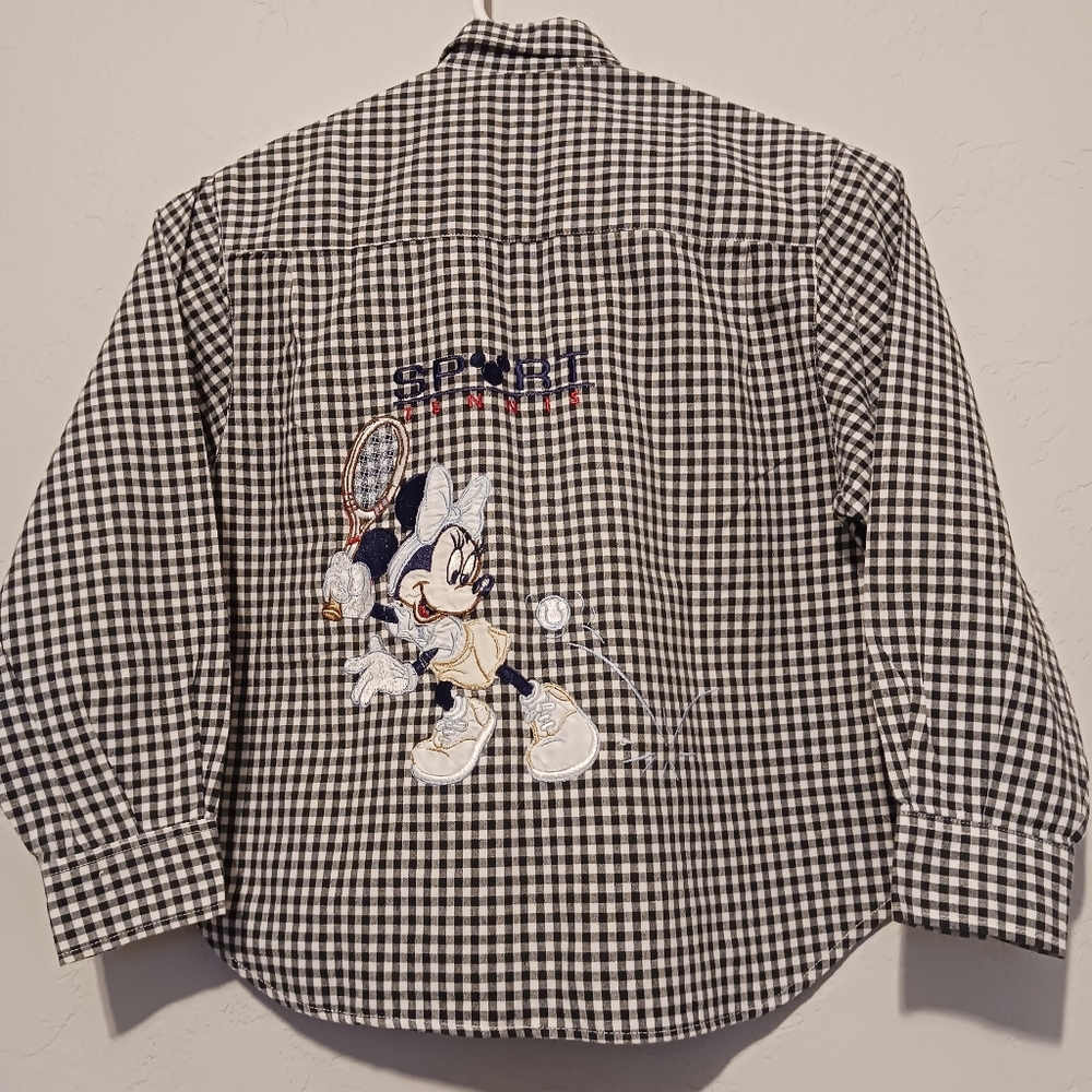 Minnie Mouse Tennis Shirt Embroidered Sz8/10 Girls Black/White Disneylandia